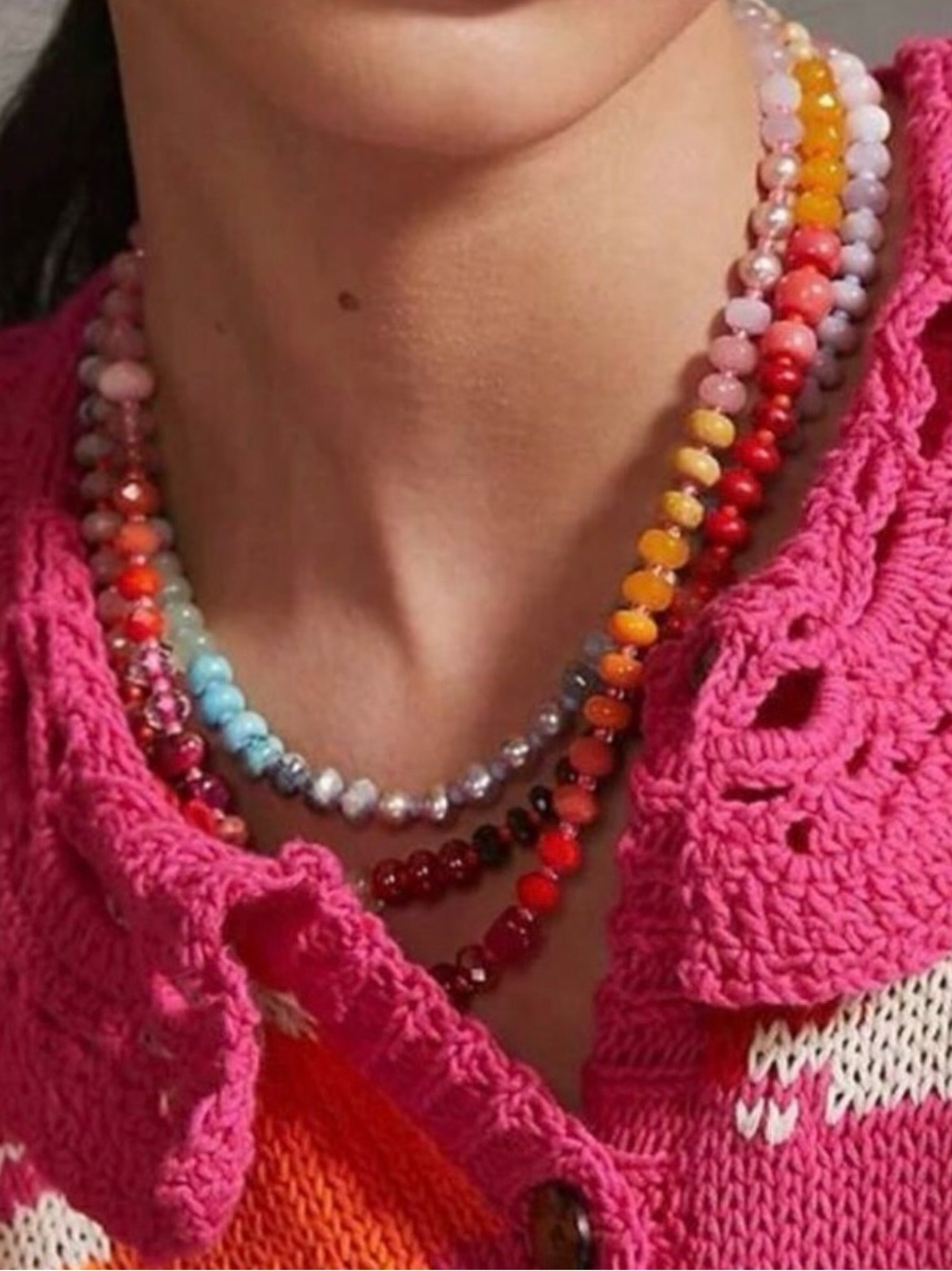 New Anthropologie Beaded Glass & Gemstone Dopamine Rainbow Necklace - Picture 11 of 13